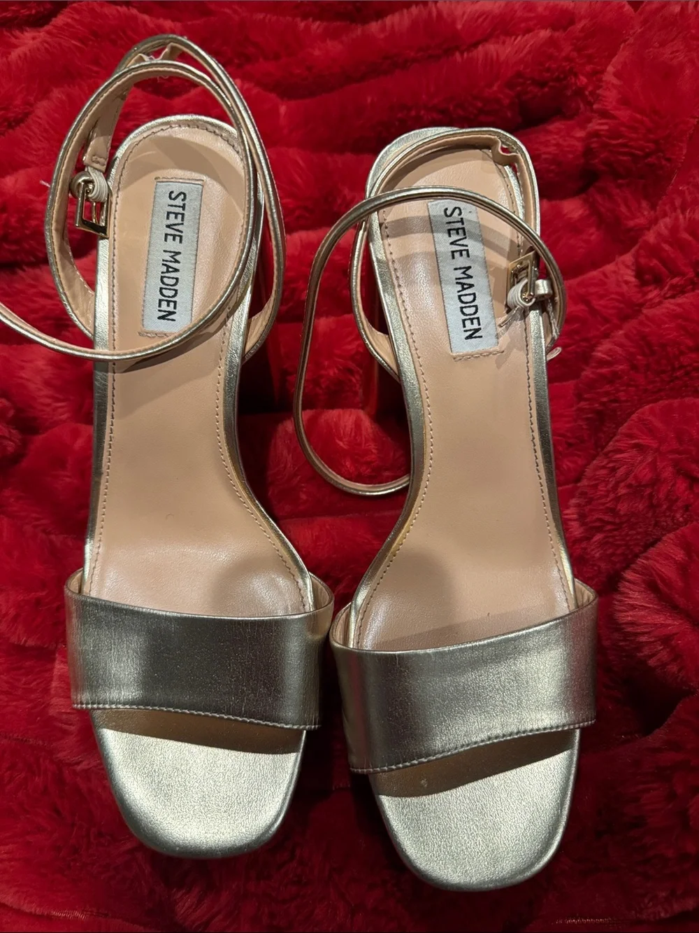 Steve Madden Metallic Gold Strappy Block-Heel Sandals
